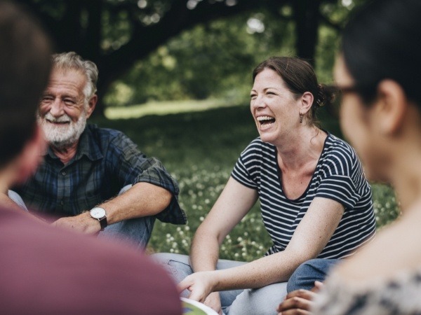 Group of friends laughing together