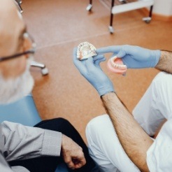 Dentist talking to dentistry patient during initial dental implant consultation