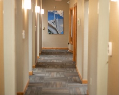 Hallway to dental treatment rooms