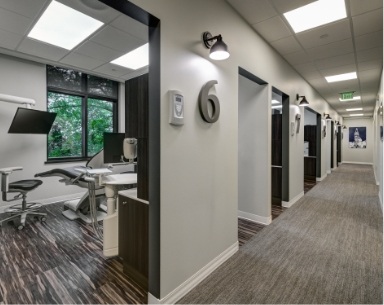 Hallway looking into dental exam room