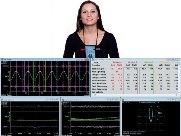 Dental patient receiving joint vibration analysis