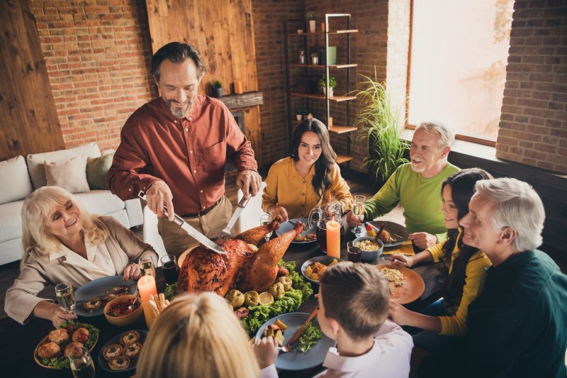 People eating Thanksgiving dinner
