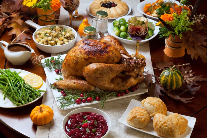 Thanksgiving food on a table